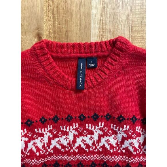 Janie and Jack Kids Red White Reindeer Fair Isle Sweater Size 3 Holiday - Picture 2 of 3